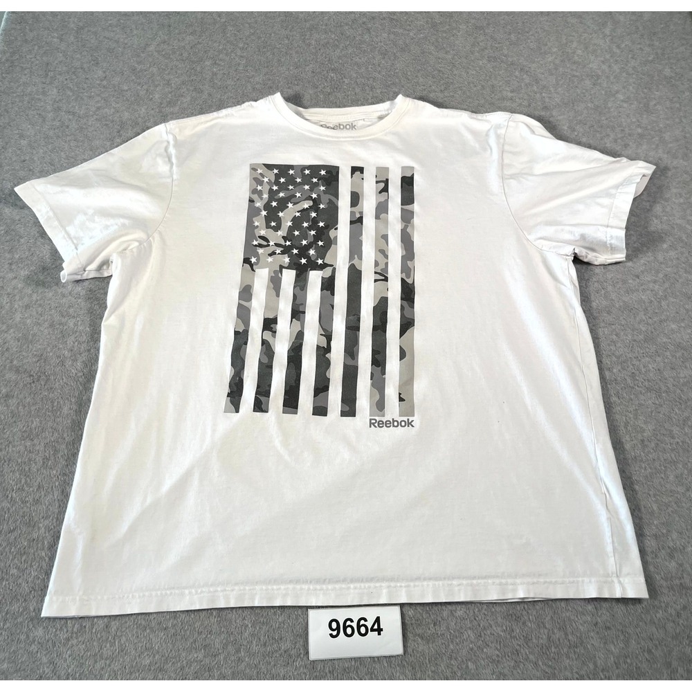 Reebok American Flag‎ T Shirt Mens 2XL White Graphic Print Cotton Streetwear